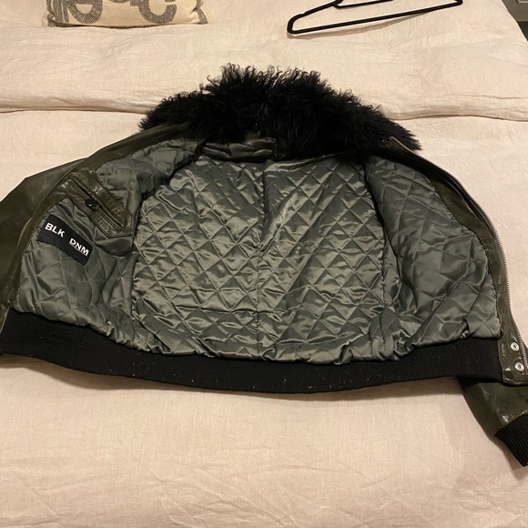 BLK denim olive green leather jacket - Picture 2 of 4